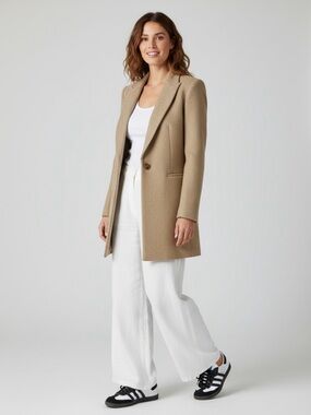Zara Wool-Blend Single Button Midi Blazer Coat Jacket, Taupe Brown, Size XS, NWT